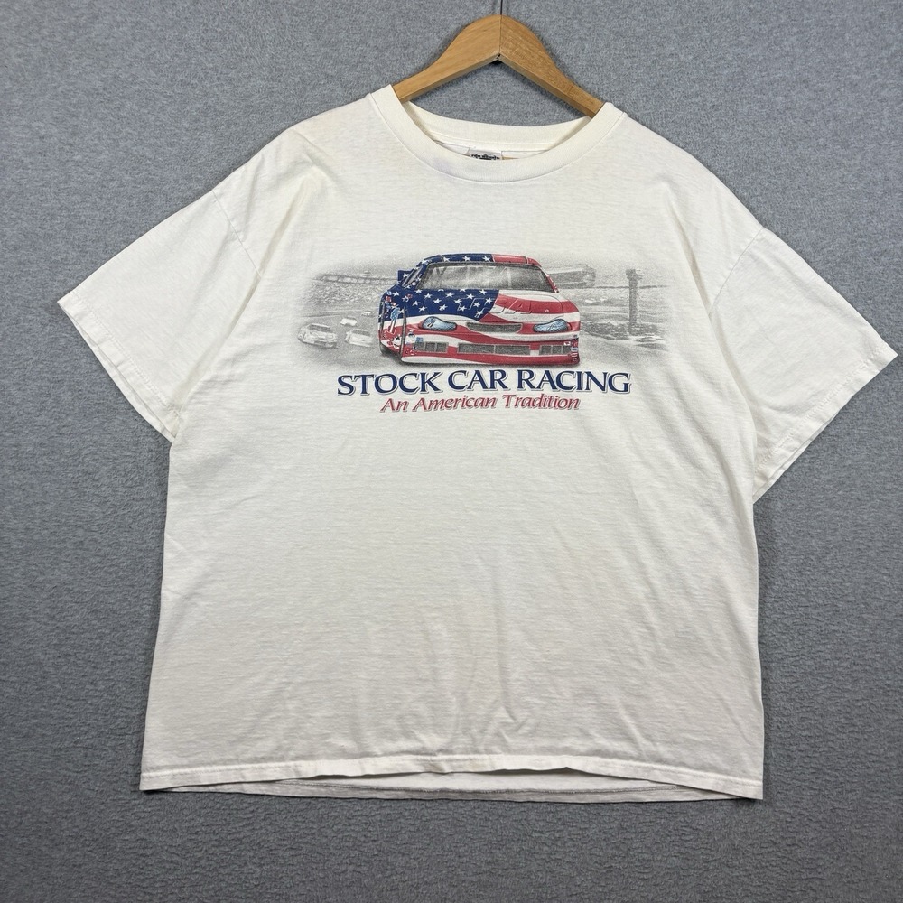 Vintage Stock Car Racing T Shirt XL USA Flag Nascar Graphic Tee Delta Pro Weight